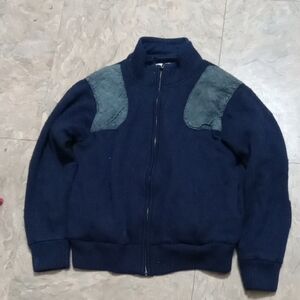 Orvis Men's Dark Blue Zip-Up Sweater with Shoulder Patches